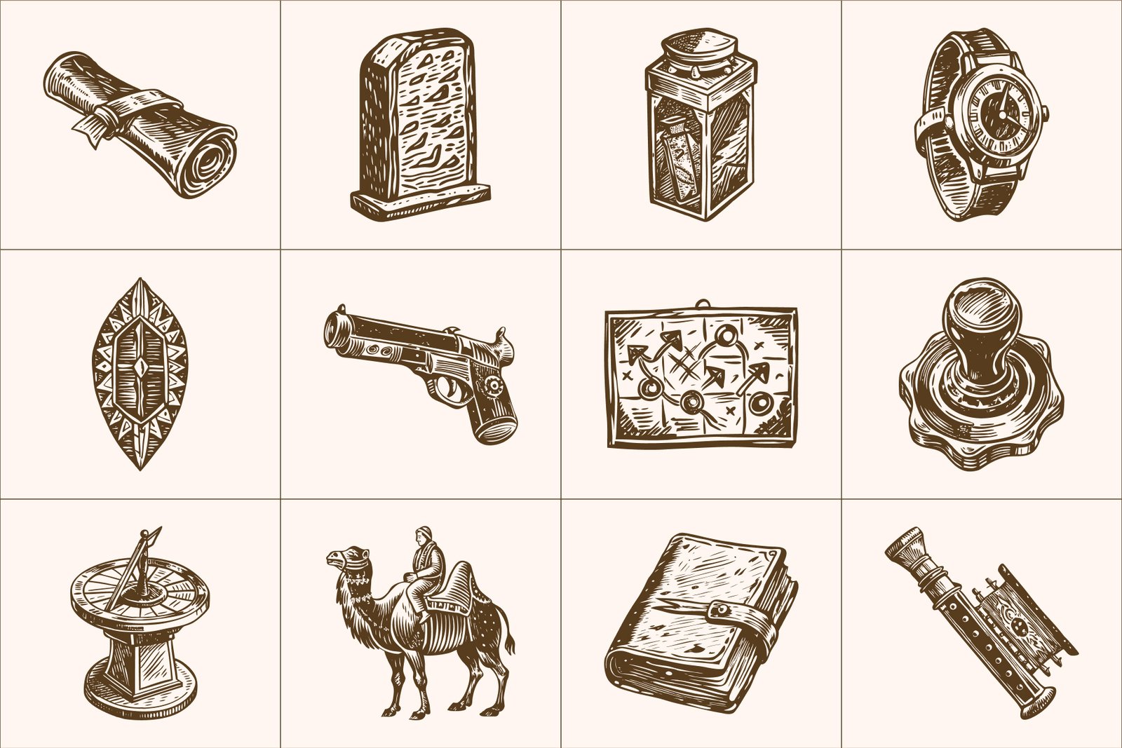 Vintage History Art Illustration Set