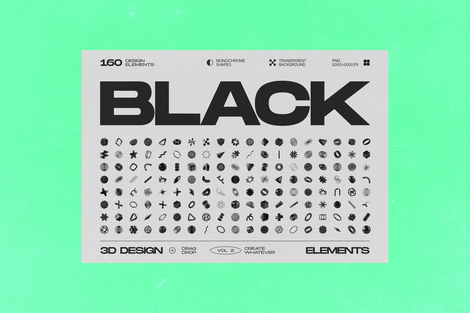 160 Glossy Black 3D Shapes Collection Vol.2
