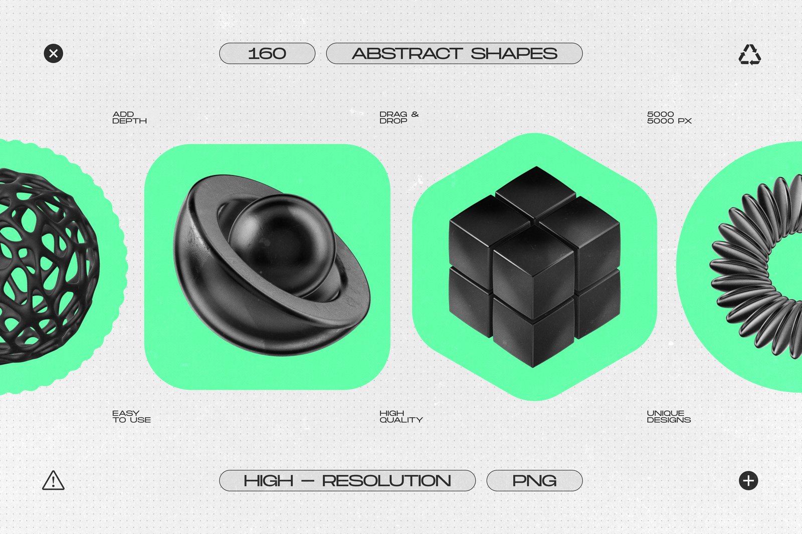 160 Glossy Black 3D Shapes Collection Vol.2