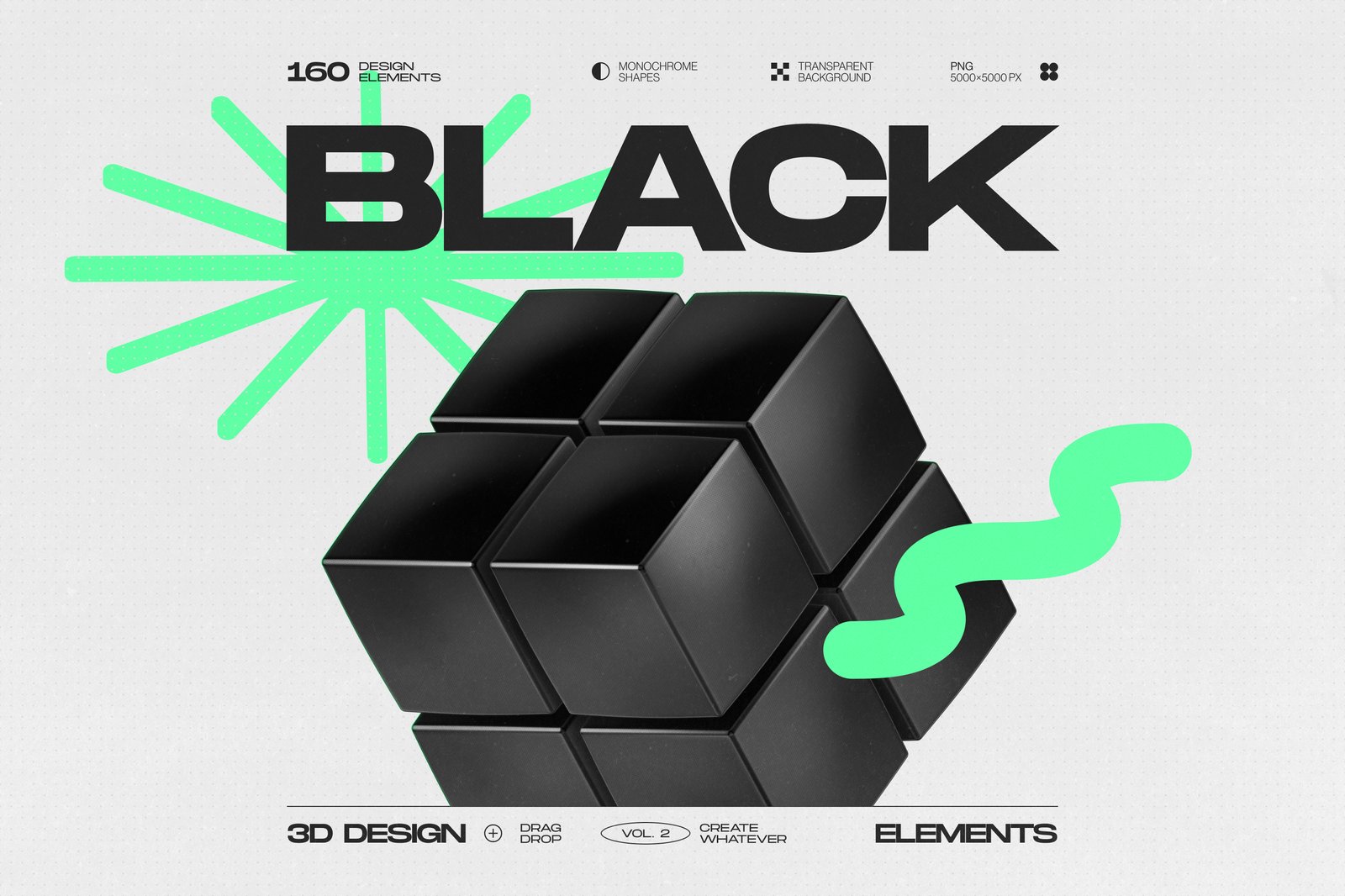 160 Glossy Black 3D Shapes Collection Vol.2