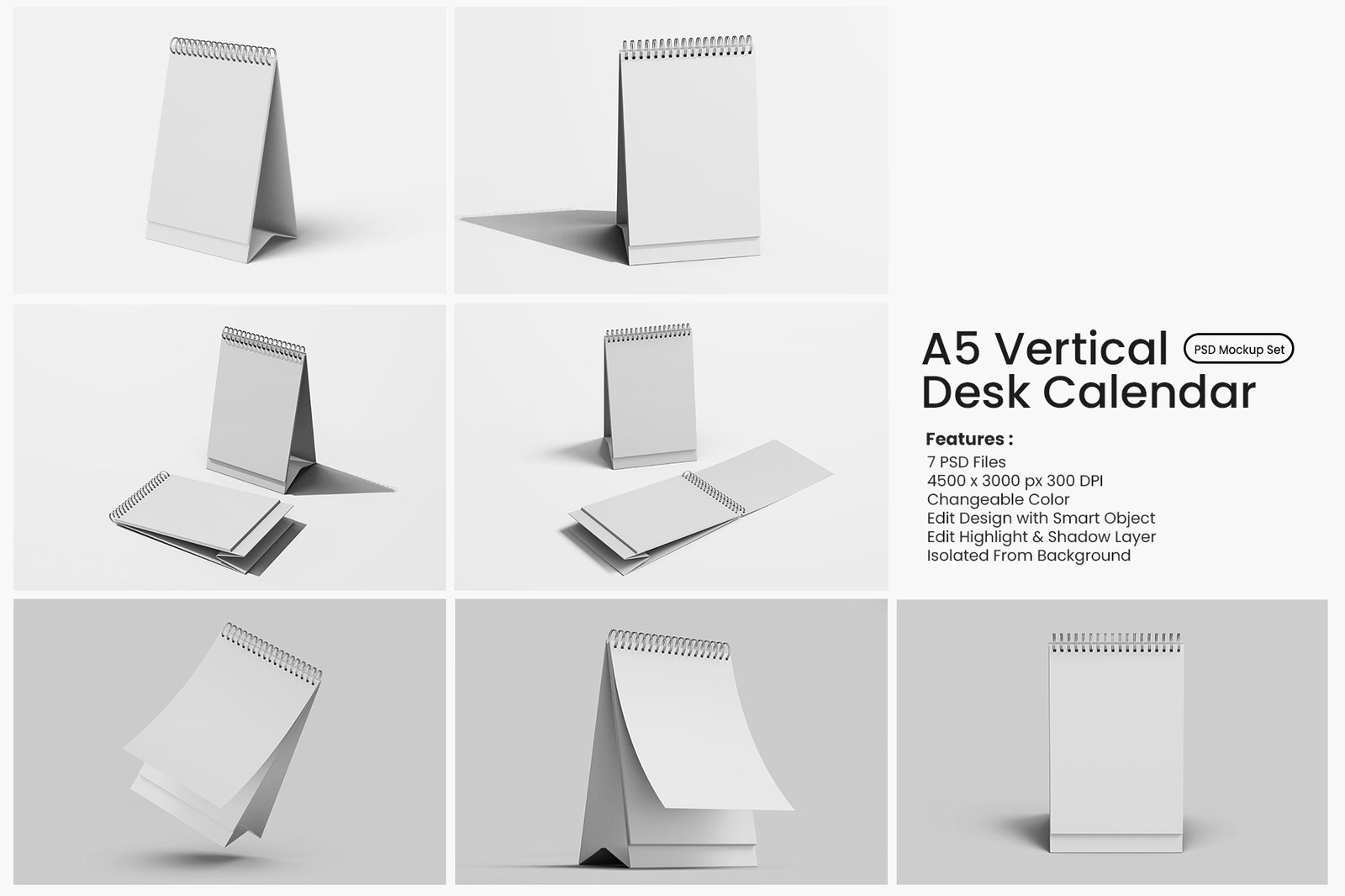 A5 Vertical Ring Desk Calendar Mockup Set