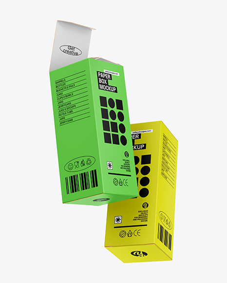 Two Flying Paper Boxes Mockup