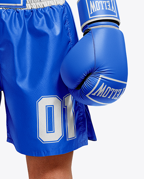 Woman Wearing Boxing Kit with Jersey and Shorts Mockup