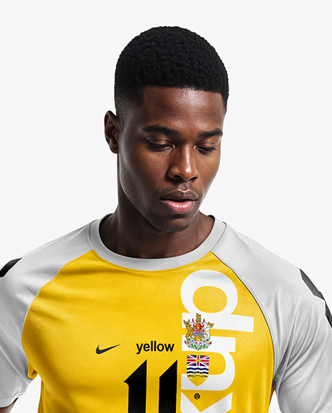Afro-American Man Wearing Raglan Soccer Jersey and Shorts Mockup