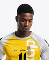 Afro-American Man Wearing Raglan Soccer Jersey and Shorts Mockup