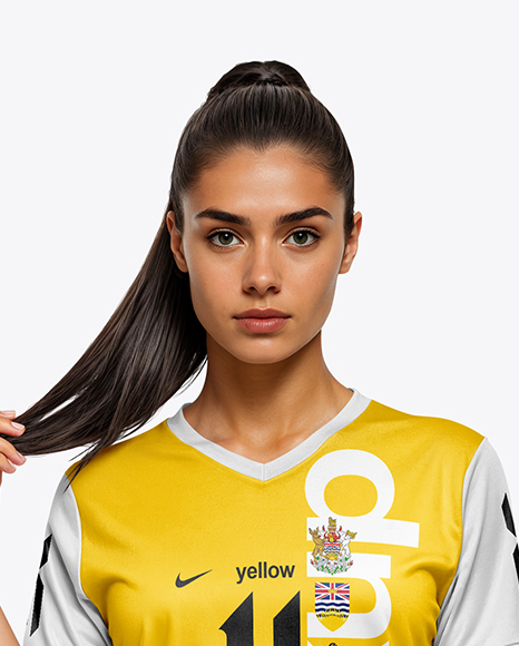 Female Soccer Player Wearing Jersey and Shorts Mockup