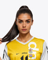 Female Soccer Player Wearing Jersey and Shorts Mockup