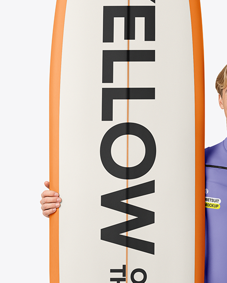 Surfer Wearing Wetsuit with Longboard Mockup