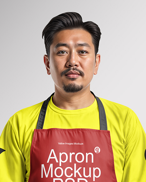 Asian Man Wearing Apron and T-Shirt Mockup