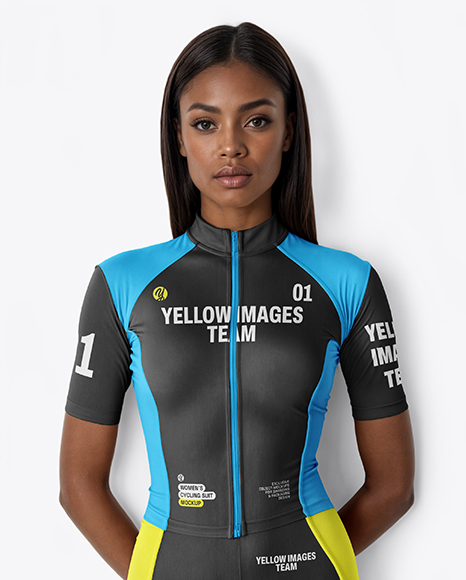 Black Woman Wearing Cycling Jersey and Bib Shorts Mockup