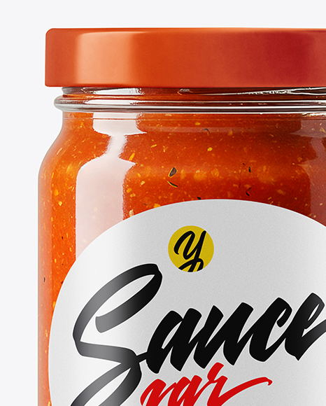 Glass Jar with Marinara Sauce Mockup