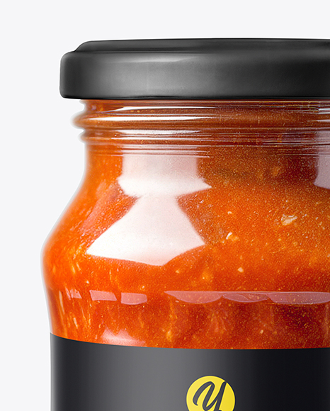 Clear Glass Jar with Marinara Sauce Mockup