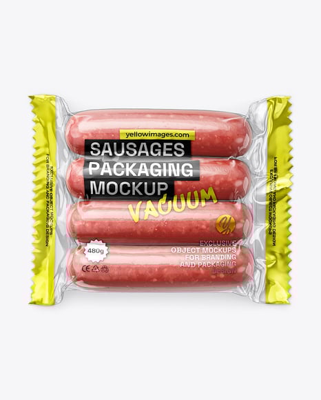 Clear Plastic Flow-Pack with Sausages in Paper Holder Mockup