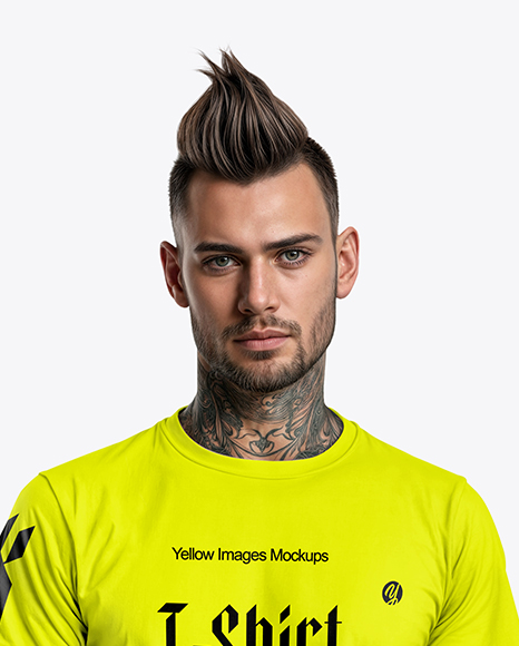 Man with Tattoos Wearing T-Shirt and Jeans Mockup