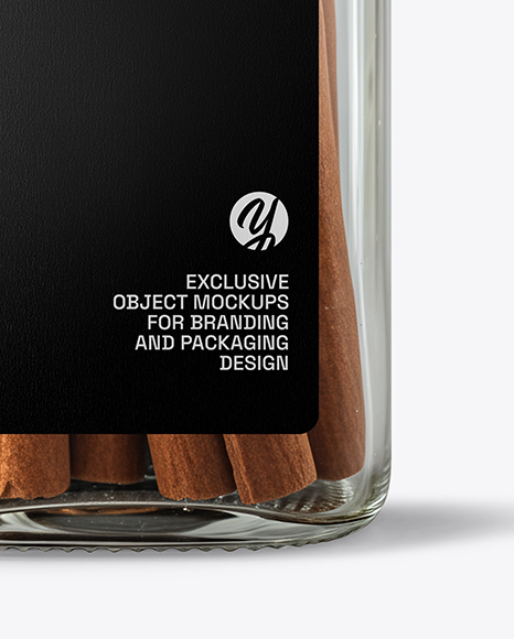 Square Glass Jar with Cinnamon Sticks Mockup