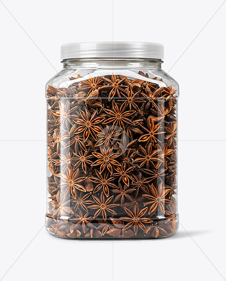 Square Plastic Jar with Star Anise Mockup