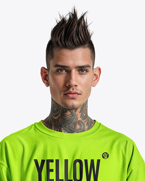 Man with Tattoo and Mohawk Hairstyle Wearing T-shirt Mockup