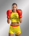 Female UFC Fighter Wearing T-Shirt & Shorts Mockup