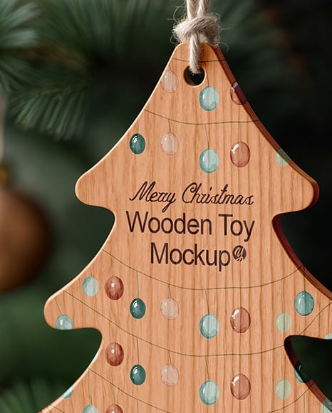 Wooden Toy on Christmas Tree Mockup