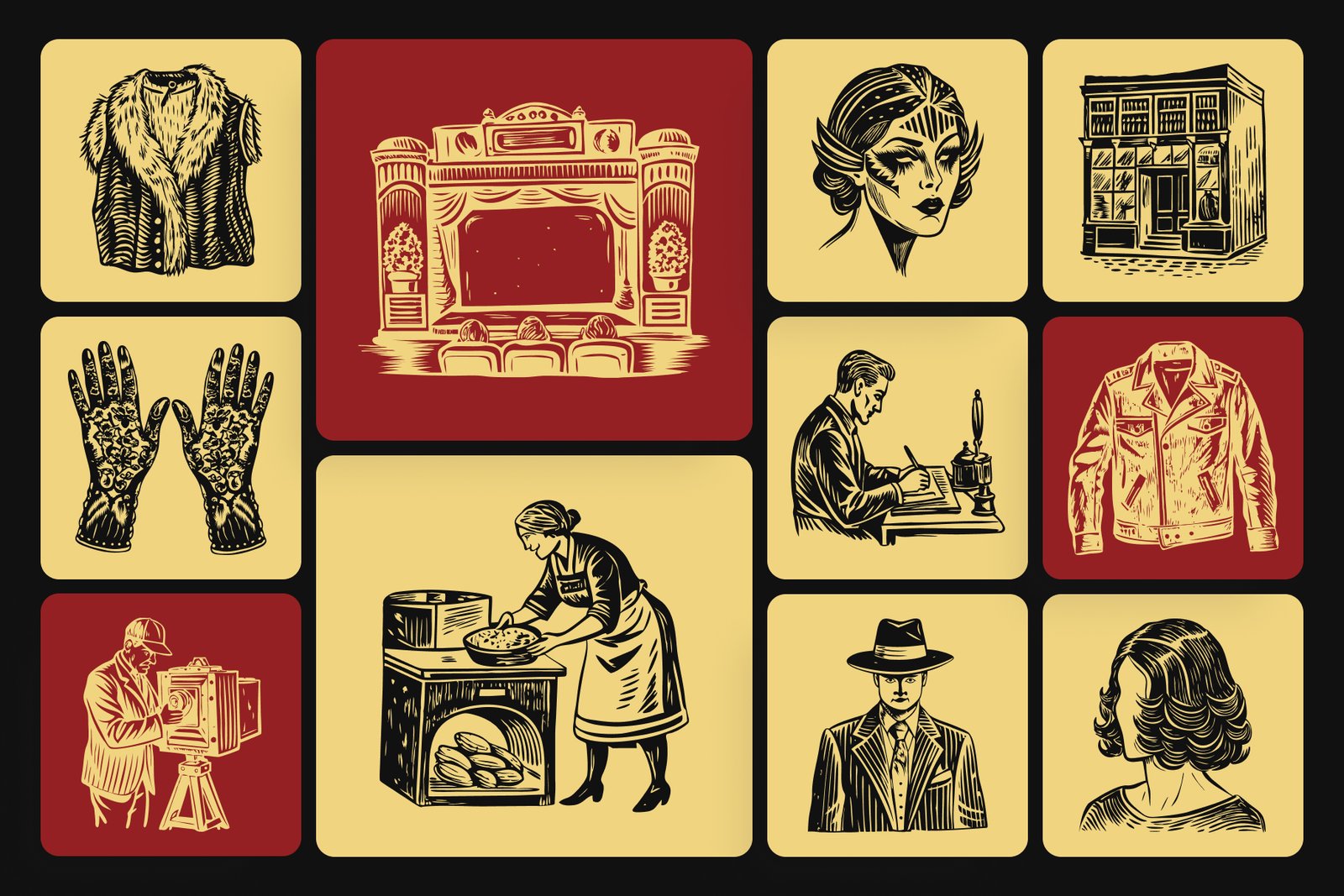 Vintage 20s Style Illustrations Set