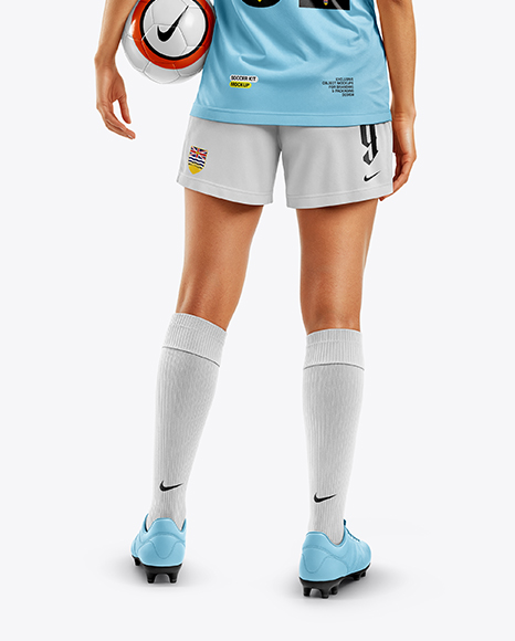 Female Soccer Player Wearing Jersey and Shorts Mockup