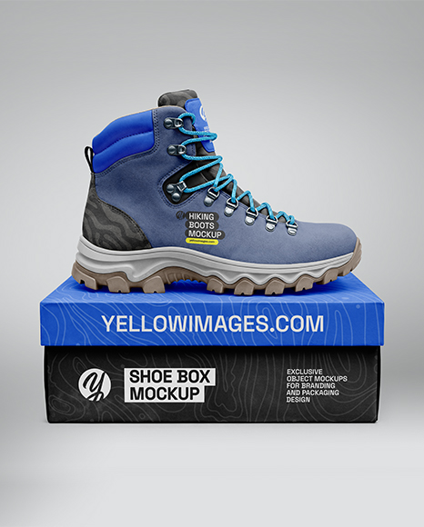 Hiking Boot on Shoe Box Mockup