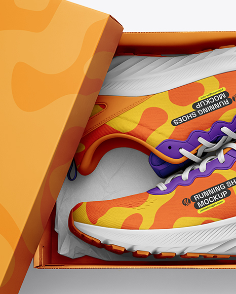 Pair of Running Shoes in Shoe Box Mockup