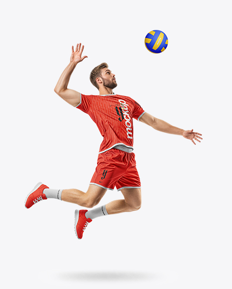 Man Wearing Full Volleyball Kit with Ball Mockup - PSD Mockups