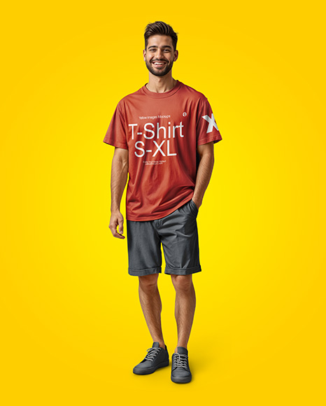 Young Man Wearing T-shirt and Shorts Mockup