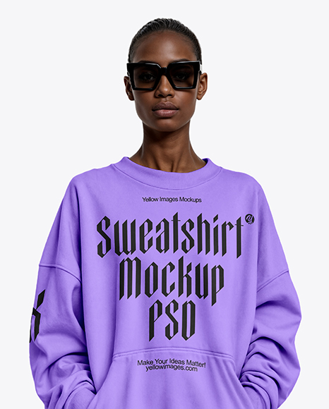 Afro-American Woman in Sunglasses Wearing Oversize Sweatshirt & Sweatpants Mockup
