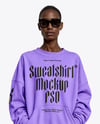 Afro-American Woman in Sunglasses Wearing Oversize Sweatshirt & Sweatpants Mockup
