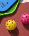 Two Pickleball Paddles with Balls on a Court Mockup