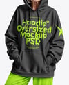 Smiling Old Woman Wearing Oversize Hoodie & Sweatpants Mockup
