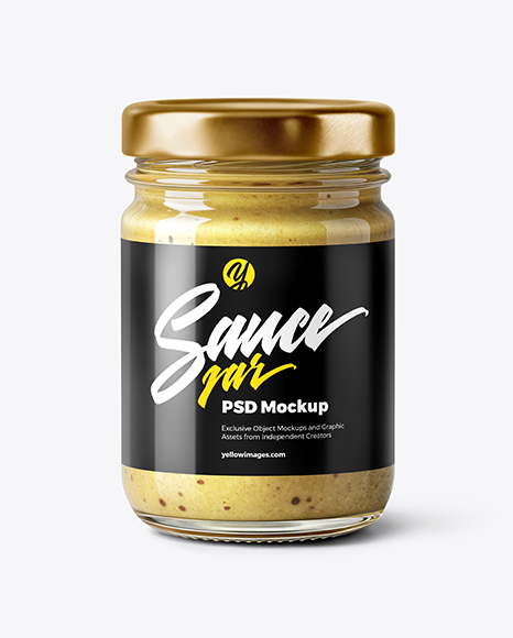 Clear Glass Jar with Dijon Mustard Mockup - Sauce bottle mockup