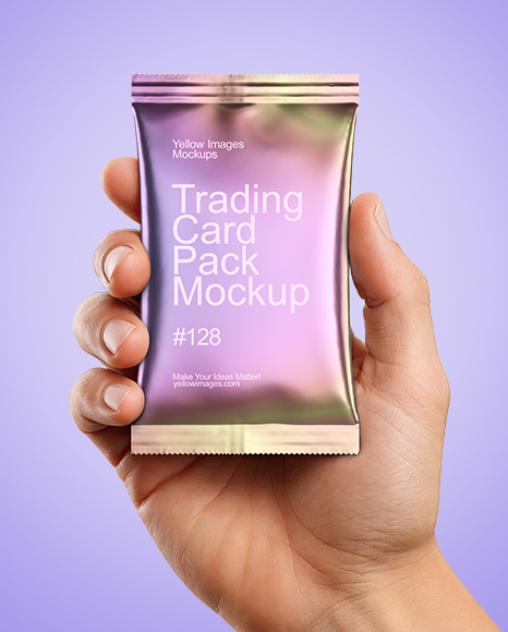 Metallic Trading Card Pack in a Hand Mockup