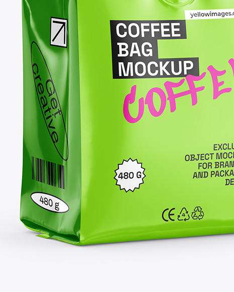 Glossy Coffee Bag Mockup – Half Side view
