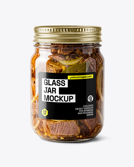 Clear Glass Jar with Canned Stewed Meat Mockup - Metal can mockup