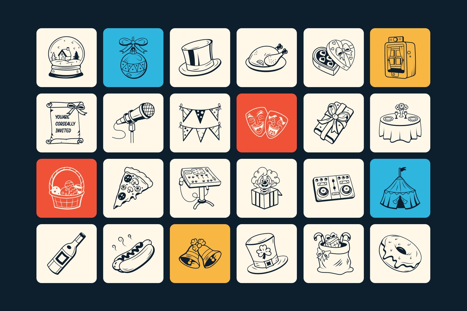 Party and Celebration Doodles Icon Set