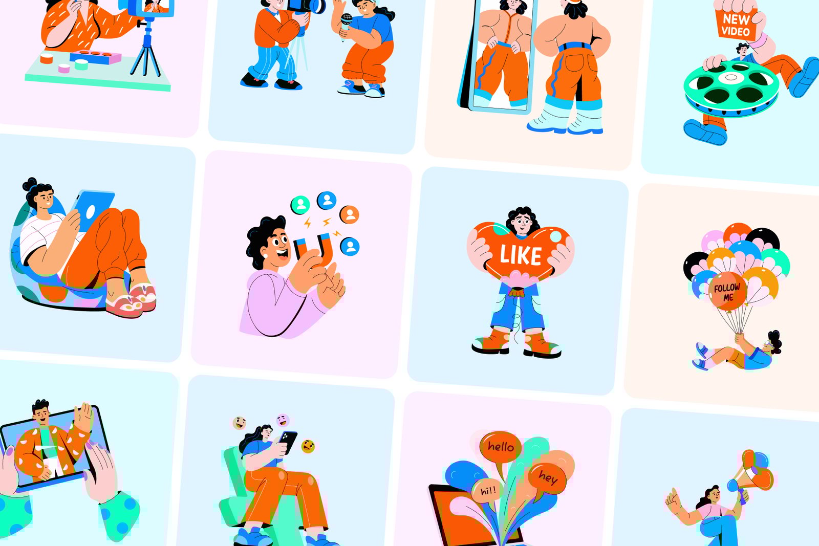 Social Media Illustration Art Set