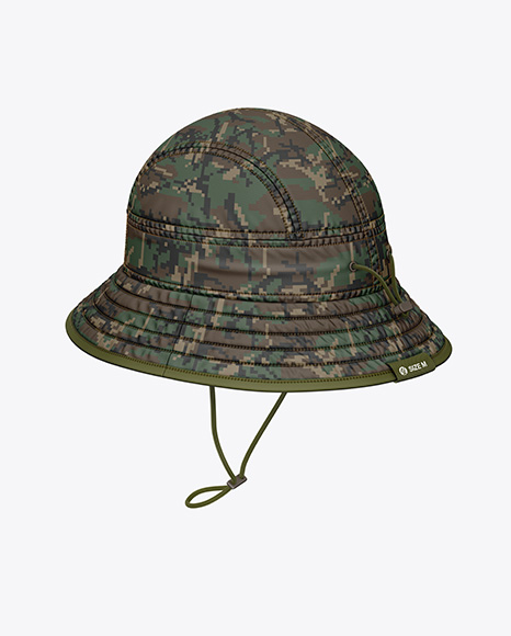Twill Bucket Hat Mockup - Back Half Side View