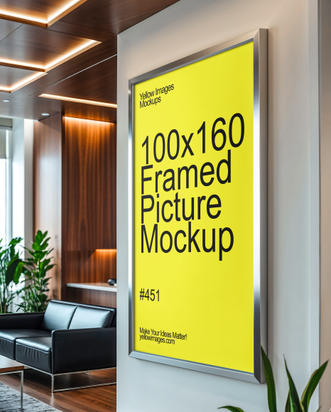 Poster with Metallic Frame in Modern Office Mockup - Wall frame mockup