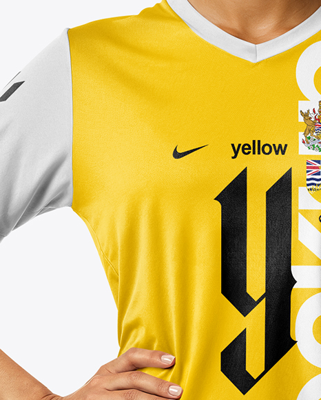 Woman Wearing Soccer Jersey and Shorts Mockup