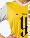 Woman Wearing Soccer Jersey and Shorts Mockup