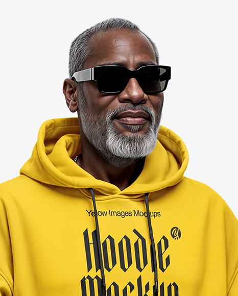 Elderly Black Man Wearing Hoodie and Sunglasses Mockup
