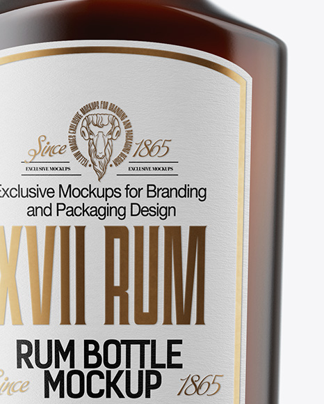 Black Rum Glass Bottle with Wooden Cap Mockup