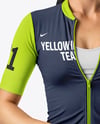 Woman Wearing Cycling Jersey and Bib Shorts Mockup