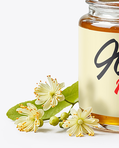 Small Clear Glass Jar with Linden Honey Mockup