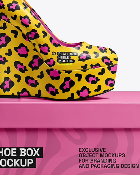 Wedge Heel Shoe with Shoe Box Mockup