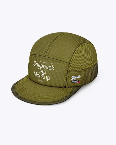 Ripstop Snapback Cap Mockup - Half Side View (High-Angle Shot) - Sun hat mockup