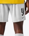 Man with Afro Hairstyle Wearing Polo Collar Jersey and Shorts Mockup